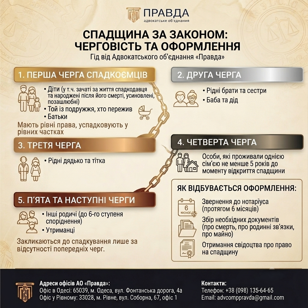 Спадщина за законом, черговість та оформлення спадщини в Україні.
