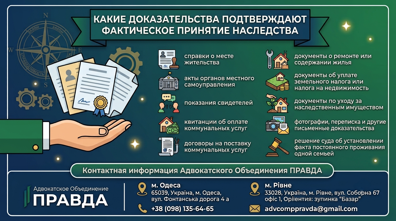 Какие доказательства подтверждают фактическое принятие наследства.