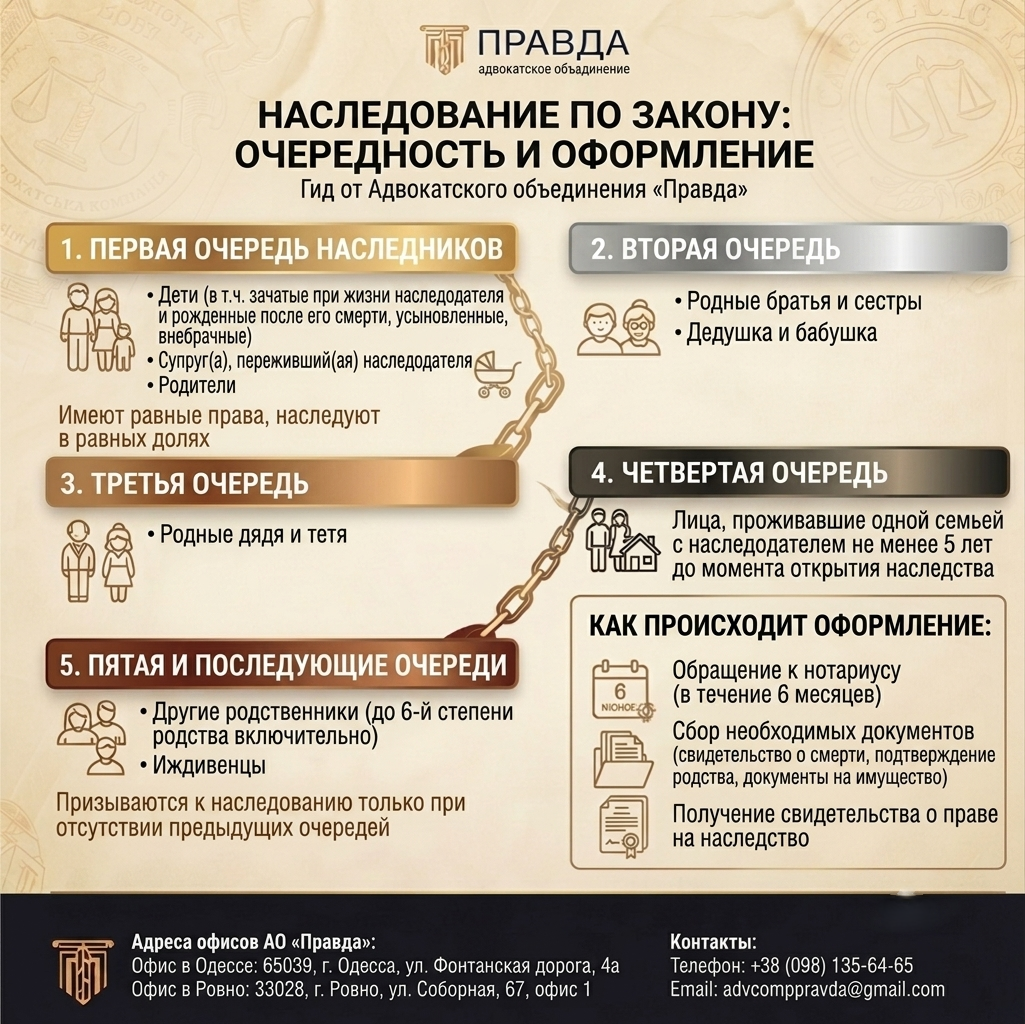 Наследование по закону, очередность наследования в Украине, оформление наследства по закону в Украине.